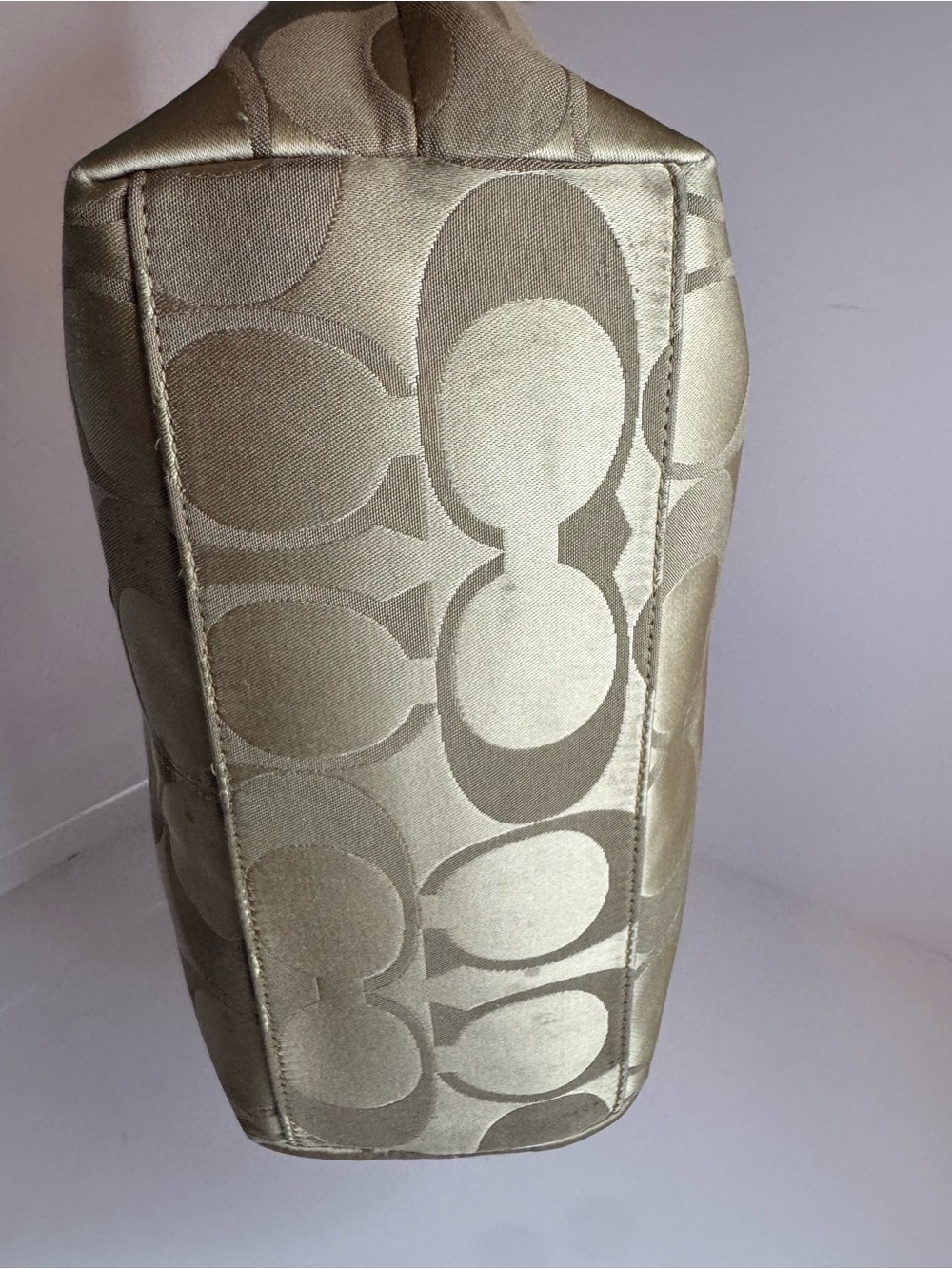 #342 Coach Signature Khaki Canvas Jacquard & Leather Tote Bag - Picture 8 of 16